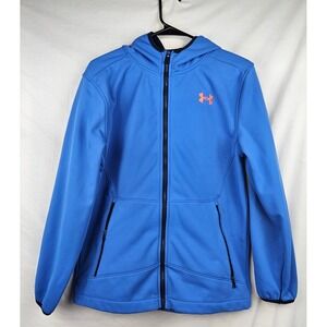 Under Armour Storm ColdGear Boys Full Zip Hooded Jacket Blue Orange YXL